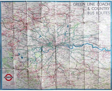 1938 (copyright 1934) London Transport quad-royal POSTER MAP "Green Line Coach &amp; Country Bus Routes". Shows the whole 'gr