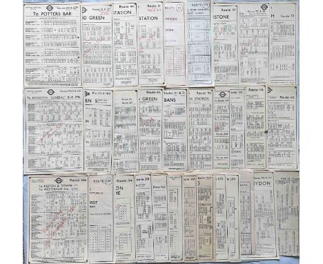 Selection (33) of 1920s/30s LGOC/London Transport bus stop PANEL TIMETABLE POSTERS for a variety of routes including several 