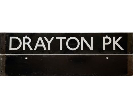 London Underground 38-Tube Stock enamel CAB DESTINATION PLATE for Drayton Pk on the Northern City Line. Probably dates from t