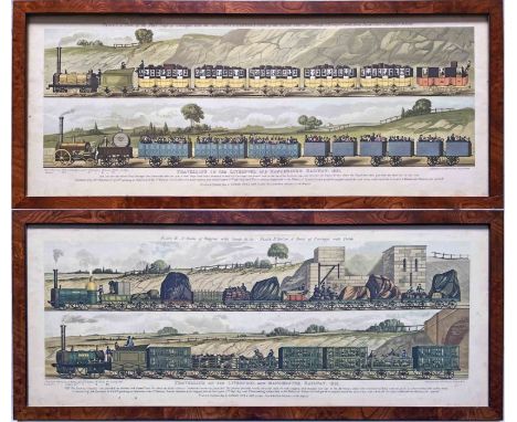 Pair of 1894 COLOUR LITHOGRAPH PRINTS "Travelling on the Liverpool and Manchester Railway, 1831". The first shows a 1st-class