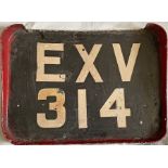 London Transport TROLLEYBUS REAR REGISTRATION PLATE EXV 314 from 1939 K2-class 1314, scrapped at