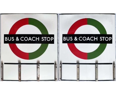 1950s/60s London Transport enamel BUS &amp; COACH STOP FLAG (Compulsory), an E3 version with runners for 3 e-plates on both s