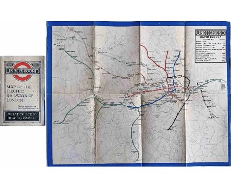 1919 London Underground MAP OF THE ELECTRIC RAILWAYS OF LONDON 'What to See &amp; How to Travel' with print-code 395-500M-2-1