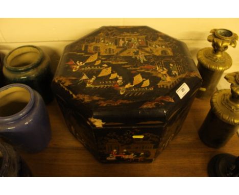 A Chinese lacquered and metal lined tea caddy of octagonal form 