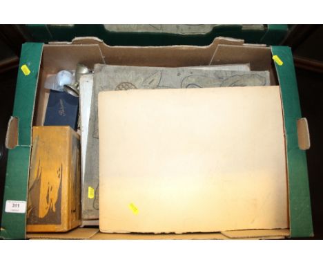 A box of various playing cards; scrap album etc.