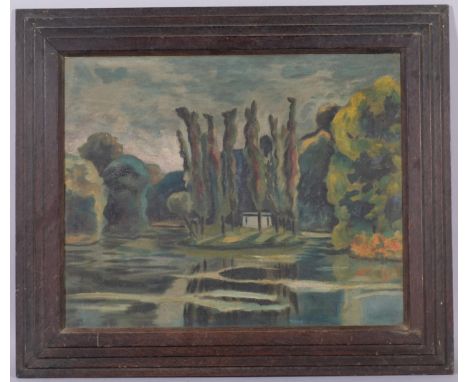 **DESCRIPTION CHANGE** *Alexander Walton?, Jean-Jacques Rousseau's garden*, oil on canvas, 40cm x 50cm, framed&nbsp;Good cond