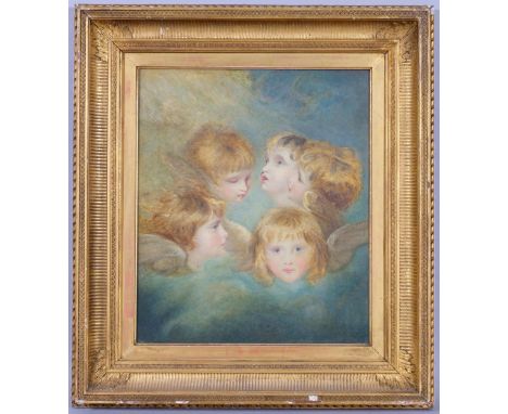 After Joshua Reynolds, "A Child's Portrait in Different Views - Angel's Heads", watercolour, late 19th century, unsigned, 43c