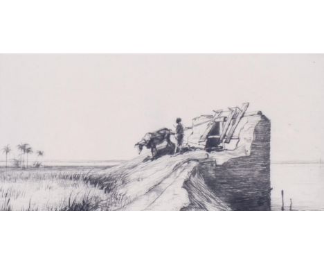 Charles Cain (1893 - 1952), Pulling Up Water, etching with drypoint, signed in pencil, plate 10.5cm x 21cm, mountedGood condi