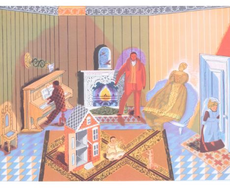 Edward Bawden, The Dolls At Home, colour lithograph, published London 1953, plate 15cm x 20cm, mountedGood condition