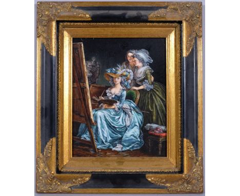 Barbara Valentine after Labille-Guiard, self portrait with 2 pupils, oil on panel, overall frame dimensions 38cm x 3cmGood co