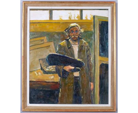 Contemporary portrait of an artist, oil on board, 61cm x 50cm, framedGood condition