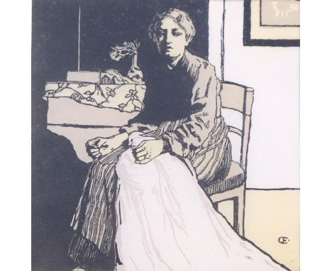 Emil Orlik, The Seamstress, lithograph, published by The Studio 1899, plate 16cm x 16cm, mountedVery slight paper discolourat