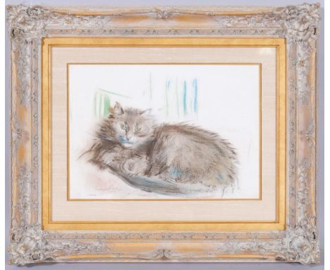 Russell Sidney Reeve (1895 - 1970), portrait of a cat Minka, coloured pastels, 26cm x 38cm, framedVery good condition