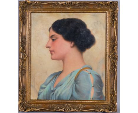 Contemporary Classical portrait, oil on canvas laid on board, 56cm x 48cm, framedSlightly dirty, frame chipped