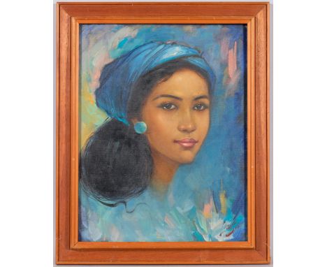 Lim Wasim, portrait of an Indonesian woman, oil on board, signed, 44cm x 34cm, and 1 other Indonesian painting, framed (2)