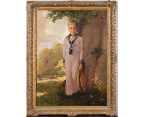 Portrait of a boy wearing a sailor suit, early 20th century English School, oil on canvas, indistinctly signed, dated 1910?, 