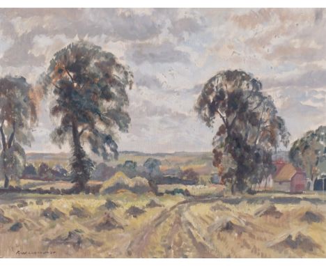 R W Luckhurst, harvest landscape, oil on board, 46cm x 60cm, framedGood untouched condition
