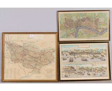 Cruchley's Road and Railway Map of County of Kent, circa 1870, 47cm x 54cm, framed, another early map Calchut Celeberri (Indi