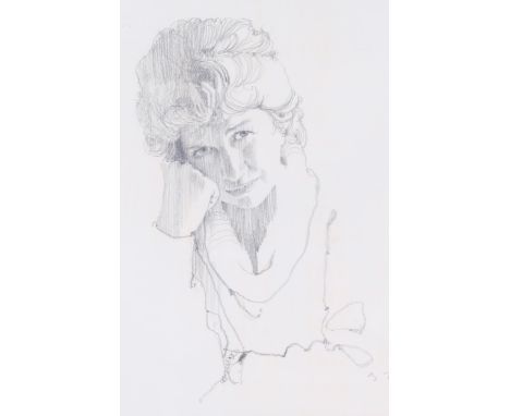 Bernie Fuchs (American, 1932 - 2009), portrait of a woman, pencil drawing, 1984, 50cm x 40cm, framedGood condition