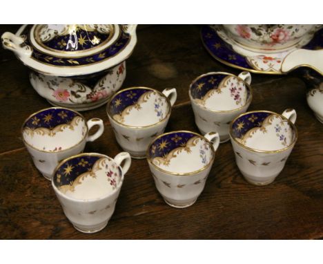 *Porcelain Staffordshire Tea set comprising Teapot, slop bowl &amp; stand, milk jug, sugar bowl with cover, two teacups, six 