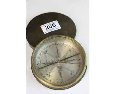 19th century Fraser of London brass compass, with cover, diameter approximately 11cm
