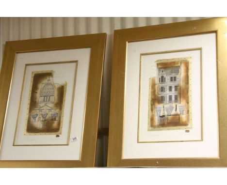 Kevin Blackman, a pair of framed pictures of architectural interest
