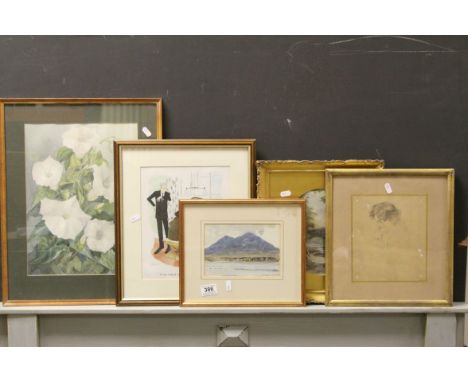 Norman Wilkinson, framed watercolour, mountainous landscape, signed, an early 20th century rural river scene &amp; 19th centu