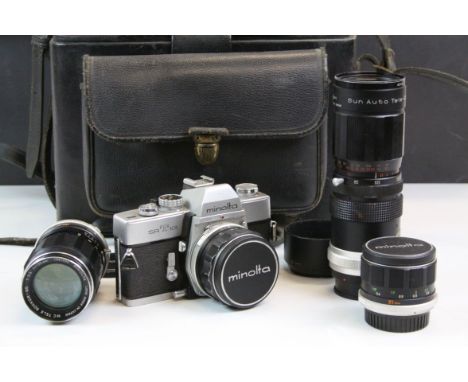Cased Minolta SRT101 film Camera with accessories