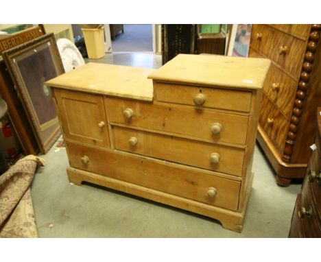 19th century Pine Cupboard with Step Top and an arrangement of Four Drawers and a Cupboard, 122cms long x 87cms high