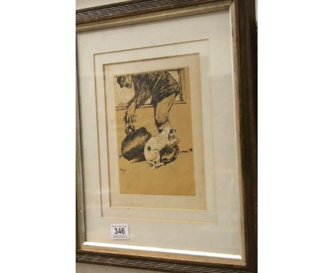 Cecil Aldin circa 1902 framed print illustration of a humorous scene with puppy 