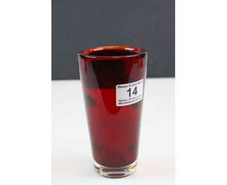 Ruby glass Vase with ground out Pontil to base, stands approx 14.5cm