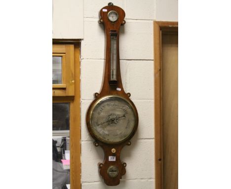 Victorian J Huxtable of Frome barometer, silvered dial with domed glass cover, mother-of-pearl inlay, length approximately 10