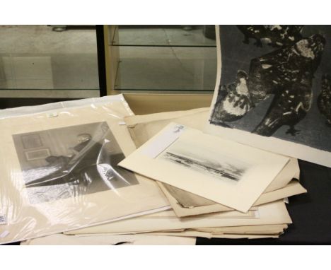 Quantity of unframed mid 20th century watercolours, a framed print of an early flight and a collection of unframed prints to 