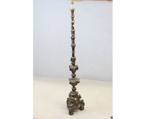 *19th century Continental Gilt Gesso Church Candlestick, converted to a lamp, approx. 129.5cms high ***Please note that VAT i