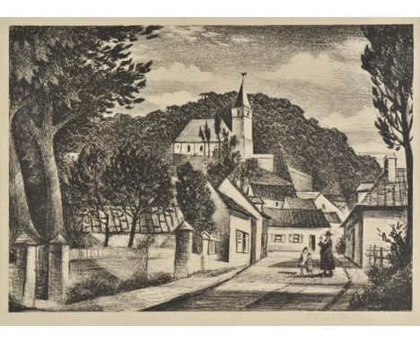 *@Nevinson (Christopher Richard Wynne, 1889-1946). French village, 1928-29,  lithograph on wove paper, signed in pencil, imag