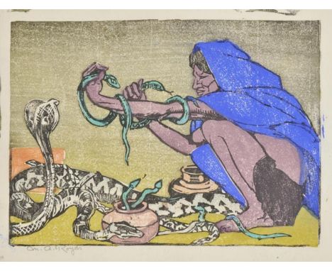 *Royds (Mabel Allington, 1874-1941). The Snake Charmer,  colour woodcut on laid paper, signed in pencil, image size 132 x 180