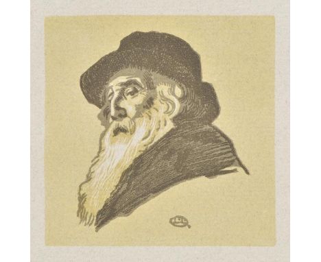 *Pissarro (Lucien, 1863-1944). Portrait de Camille Pissarro, circa 1900, colour woodcut on grey laid paper, image size 76 x 7