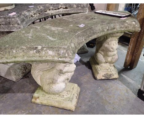 Stone garden bench with squirrel supports, W: 90 cm. Not available for in-house P&amp;P 