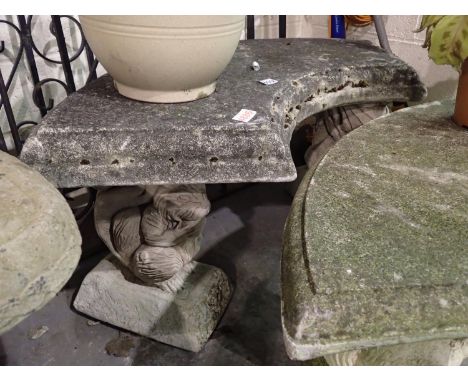 Stone garden bench with squirrel supports, W: 90 cm. Not available for in-house P&amp;P 