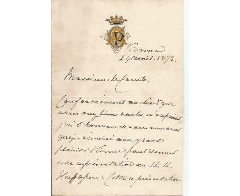 Adelina Patti 1873 Autographed hand written letter signed. Italian, French 19th, century opera singer, earning huge fees at t