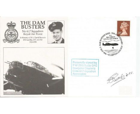 Bill Buttle DFC signed The Dam Busters, No.617 Squadron, Royal Air Force. Cover design: Scene from the 1953 film, Lancaster b