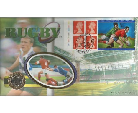 Rugby World Cup 1999 Benham official coin FDC PNC. Cardiff postmark 1999 £2 coin inset. Good Condition. All signed items come