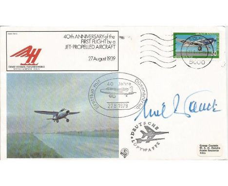 First Jet pilot signed 40th Anniversary of the First Flight by a Jet, Propelled Aircraft, 27 Aug. 1939. Signed Flugkapitan Er