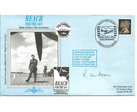 Wg Cdr R M Power 236 Sqdn signed Reach for the Sky cover. Battle of Britain fighter pilot WW2. Good Condition. All signed ite