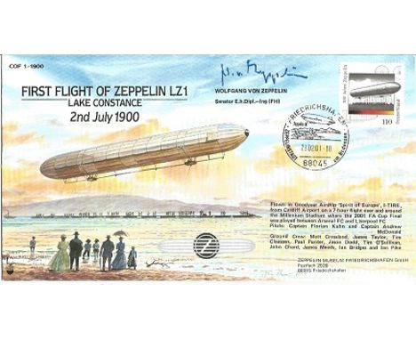 Wolfgang Von Zeppelin signed COF1 Century of Flight cover comm, the First Flight of Zeppelin LZ1 Lake Constance. Good Conditi