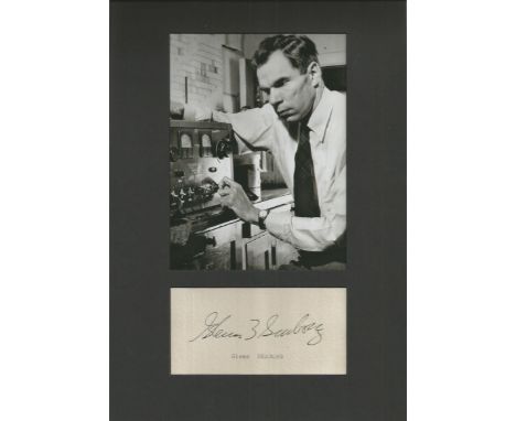 Glenn Seaborg Nobel prize mounted signature, matted with photo to an overall size of 10 x 8 inches. American chemist whose in