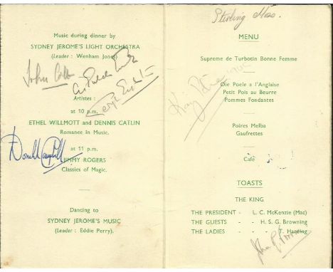 Donald Campbell, John Cobb, George Easton, Stirling Moss, Kay Petre plus 2 unidentified signed 1949 British Racing Mechanics 