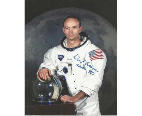 Michael Collins Scarce colour 8x10 high quality space suit portrait photograph autographed clearly by Apollo XI astronaut Mic