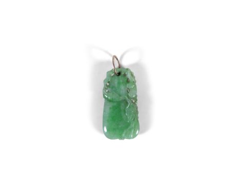 ***ADDITIONAL LOT***A CHINESE JADEITE PENDANT, c.1920s pierced, of oval form, with gold suspension ring