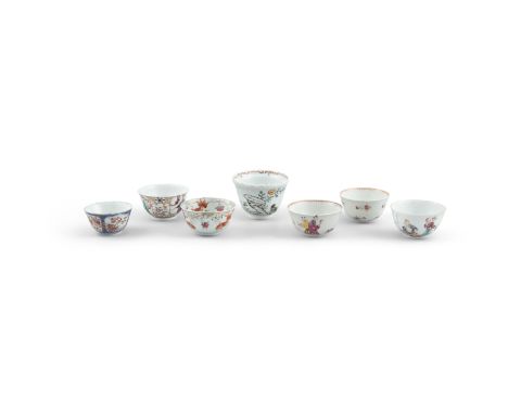 AN ASSEMBLED COLLECTION OF SIX EXPORT WARE TEA BOWLS, and a wine cup, 18th century, of various patterns and sizes 